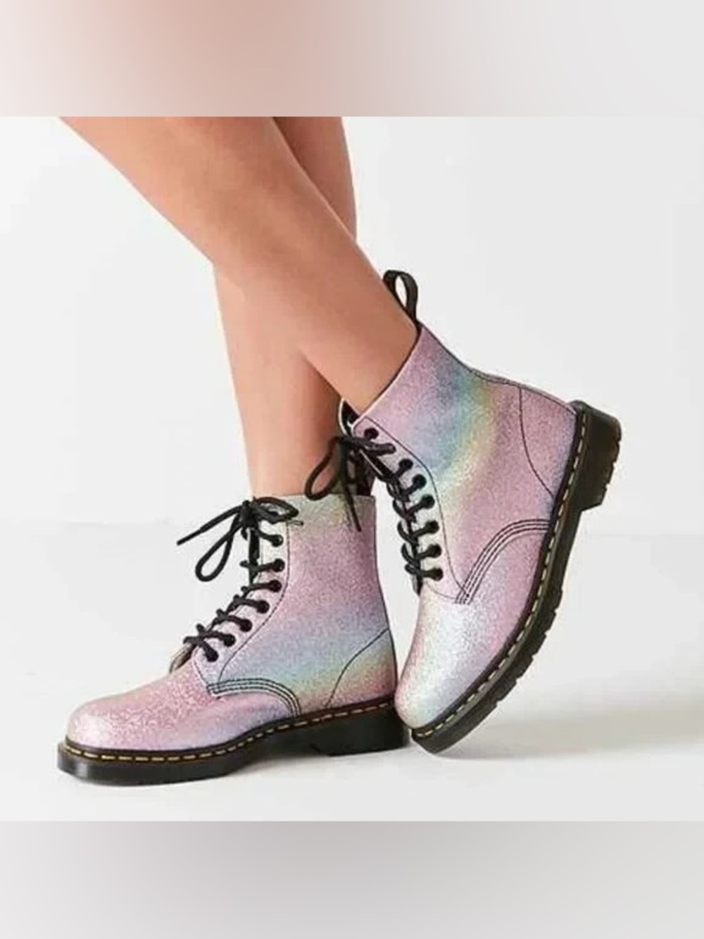 Dr. Martens Iridescent Pink Holographic Lace-Up Boots